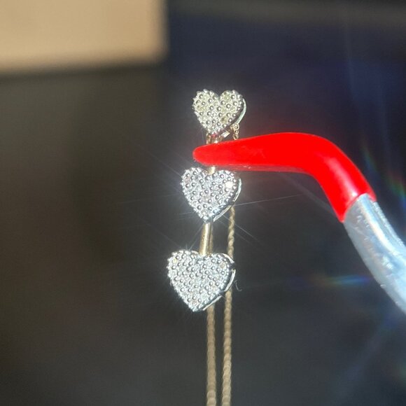 10K Gold 3-Hearts Drop Pave Diamond Necklace - Picture 6 of 8